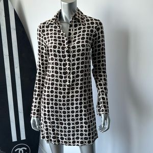 Brown & crème geo printed silk dress